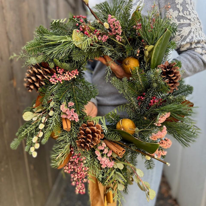 Winter Wreath, Pink & Green