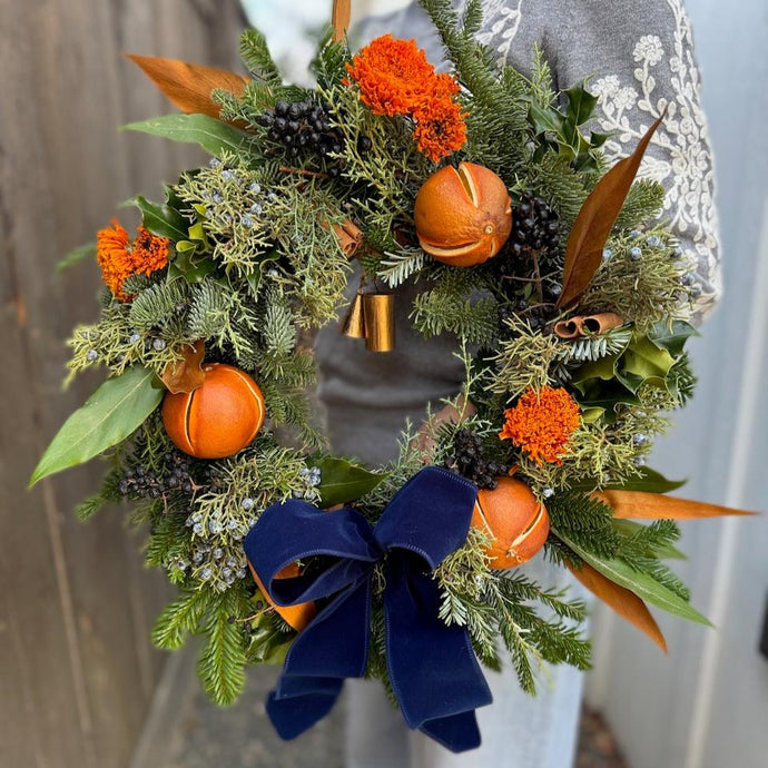 Winter Wreath, Orange & Navy